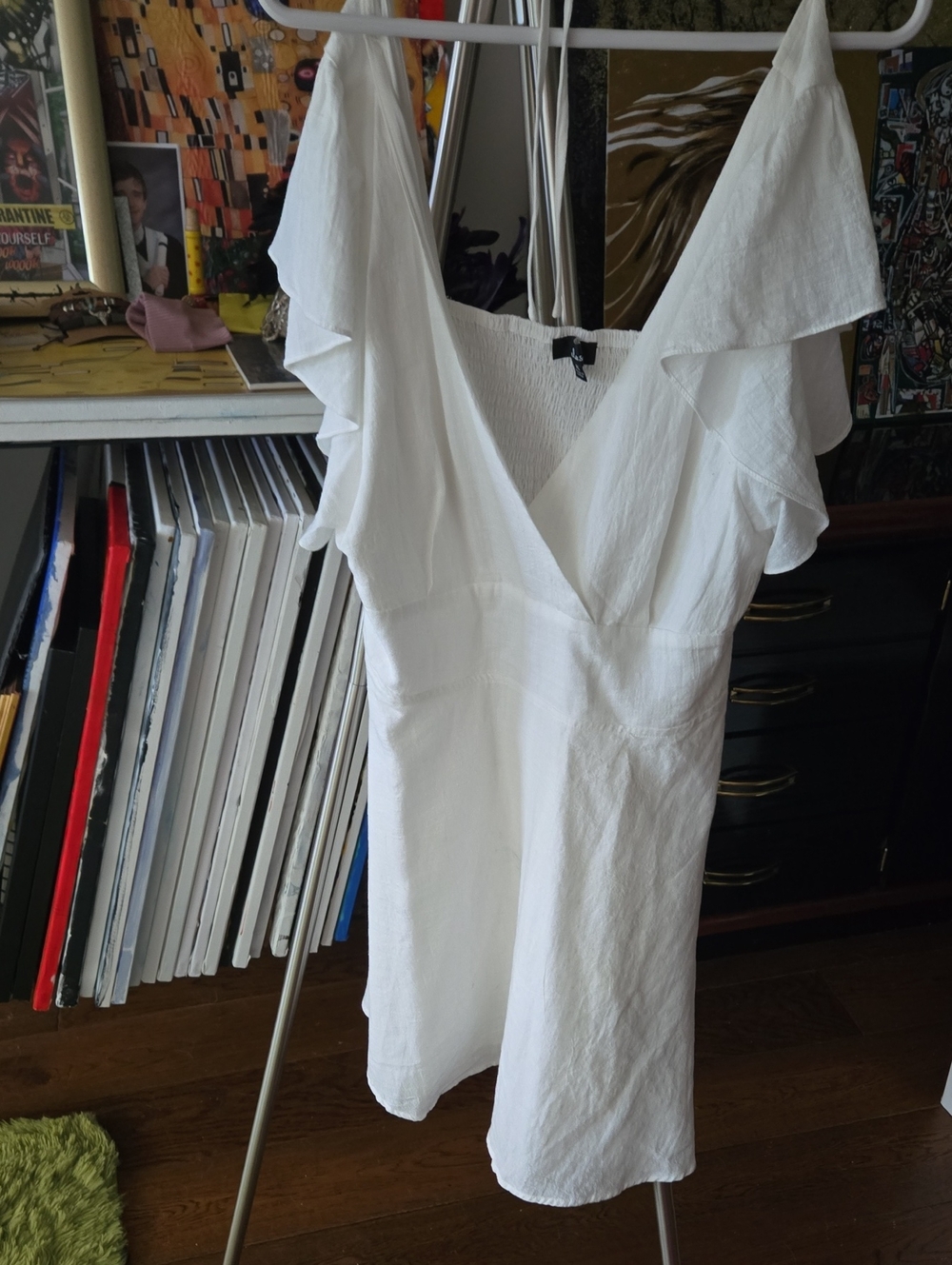 Lulu's White Ruffle V-Neck Tunic 20 P2p But Backvis Elastic 35 Long